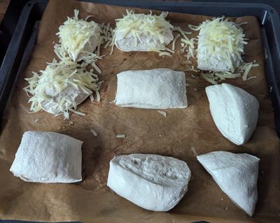 Bread rolls dough, cut from a full bread dough