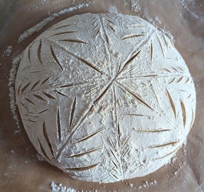 Scored breads with flour